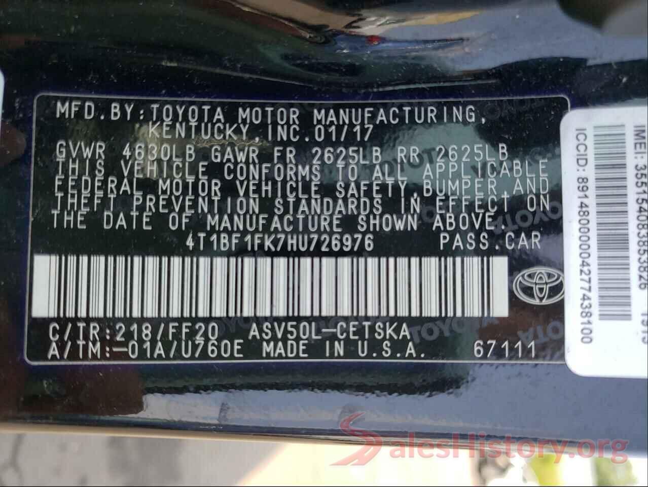 4T1BF1FK7HU726976 2017 TOYOTA CAMRY