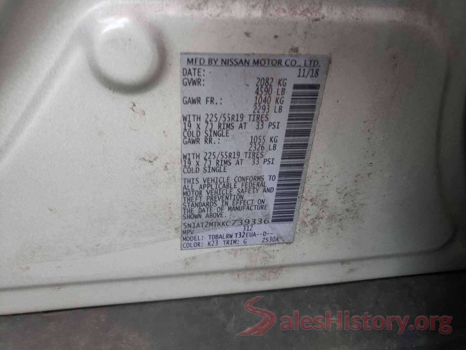 5N1AT2MTXKC739336 2019 NISSAN ROGUE