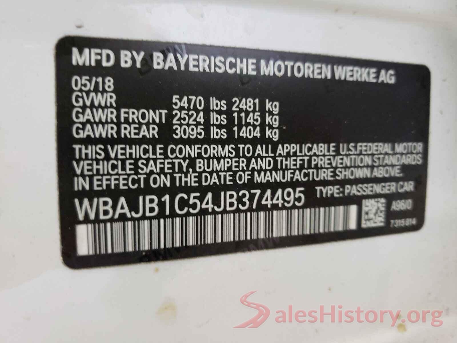 WBAJB1C54JB374495 2018 BMW 5 SERIES