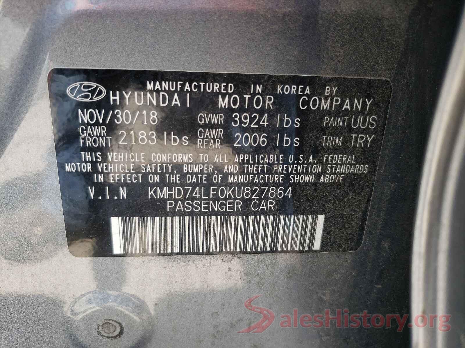 KMHD74LF0KU827864 2019 HYUNDAI ELANTRA