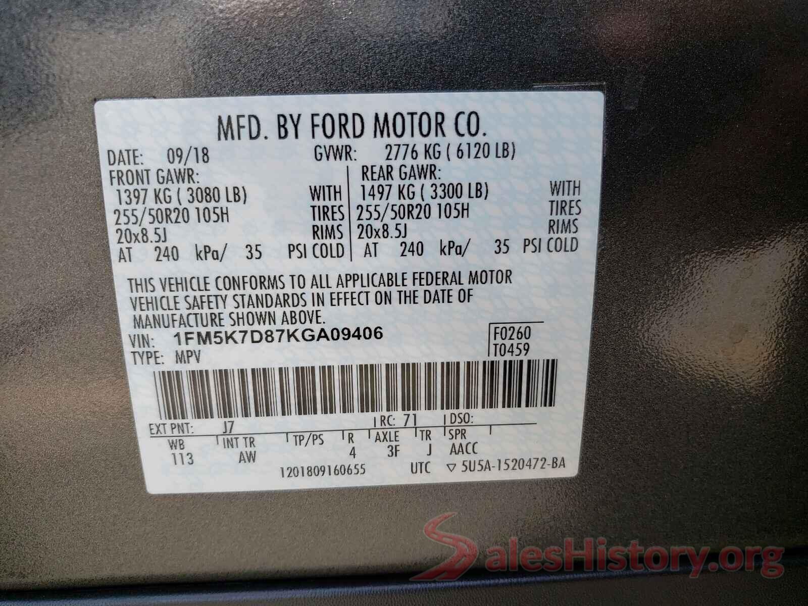 1FM5K7D87KGA09406 2019 FORD EXPLORER