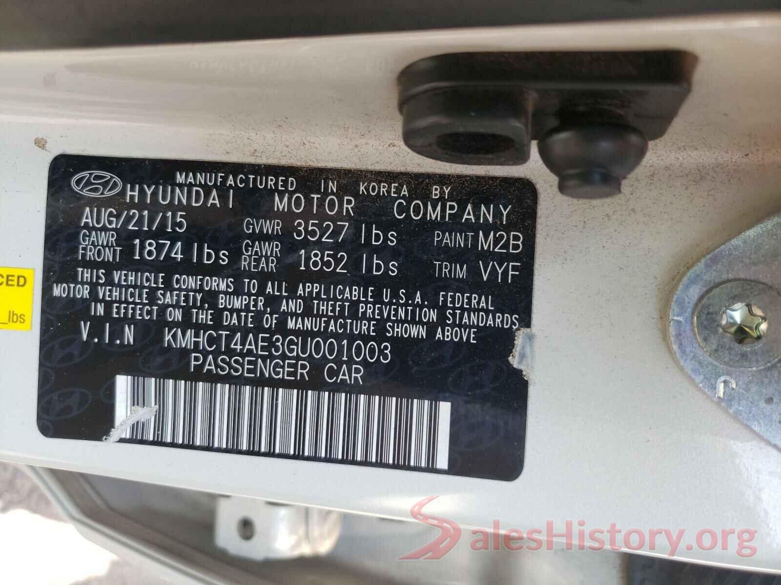 KMHCT4AE3GU001003 2016 HYUNDAI ACCENT