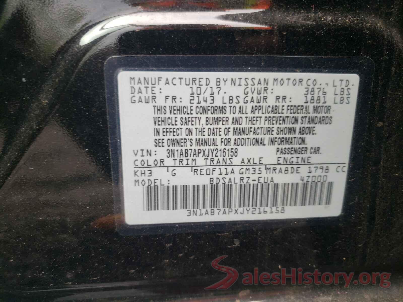 3N1AB7APXJY216158 2018 NISSAN SENTRA