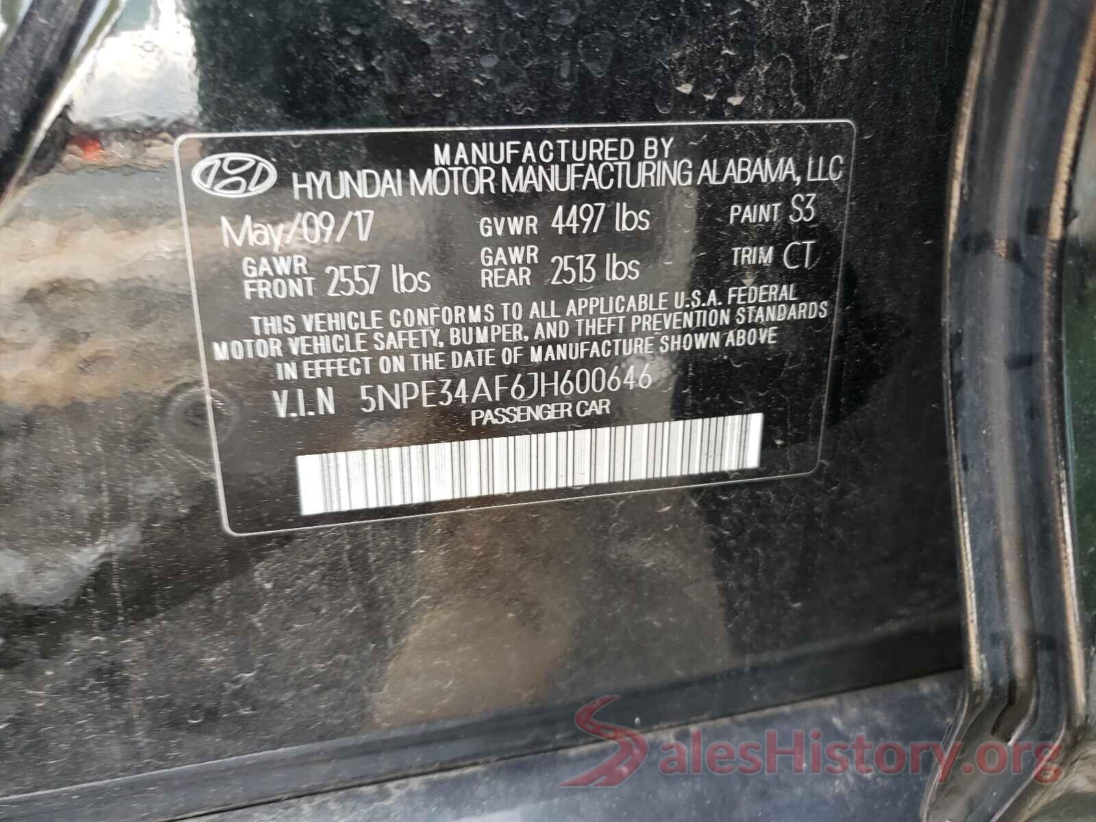 5NPE34AF6JH600646 2018 HYUNDAI SONATA