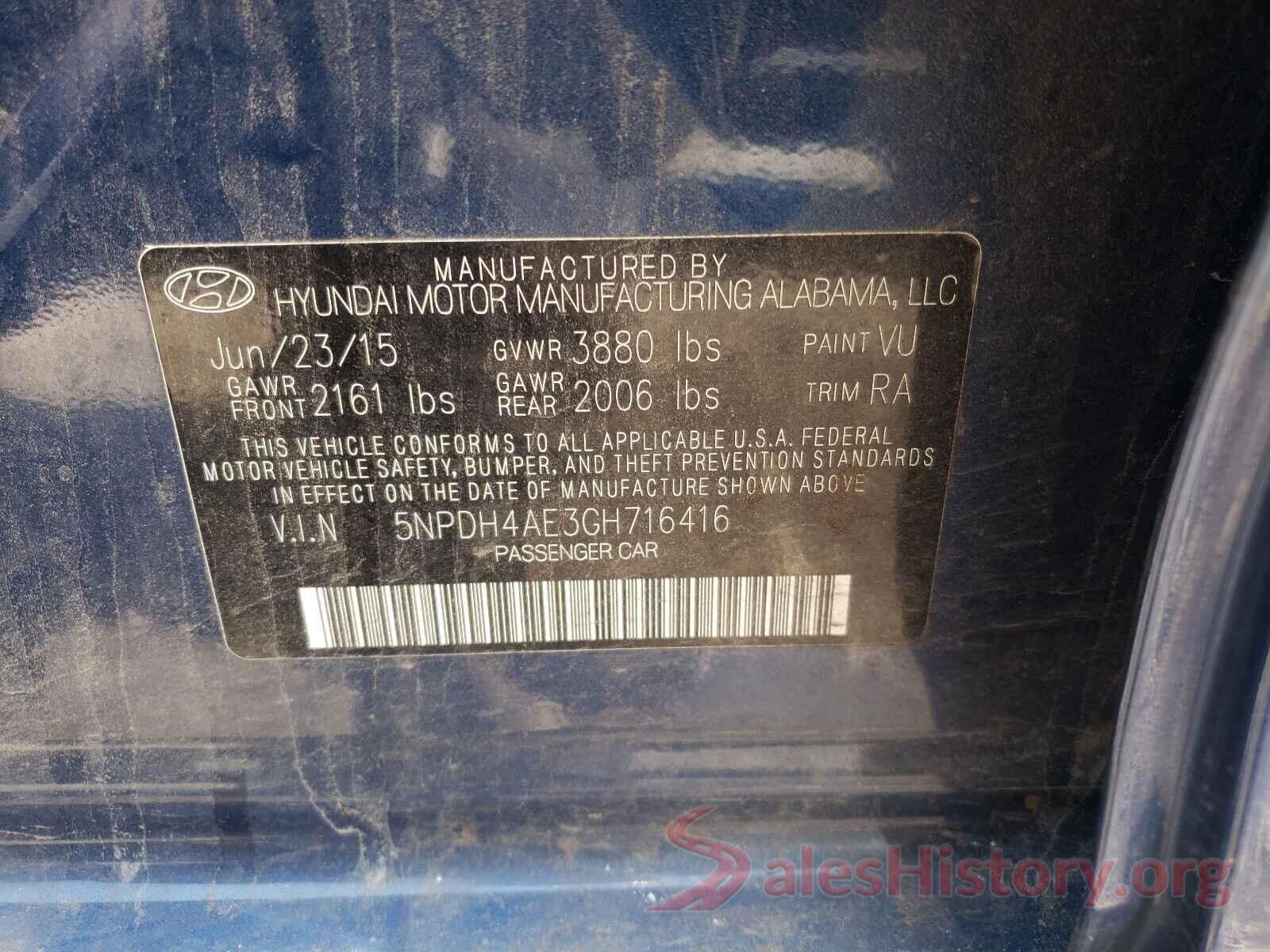 5NPDH4AE3GH716416 2016 HYUNDAI ELANTRA