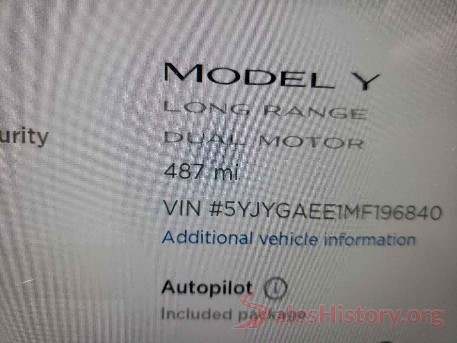 5YJYGAEE1MF196840 2021 TESLA MODEL Y