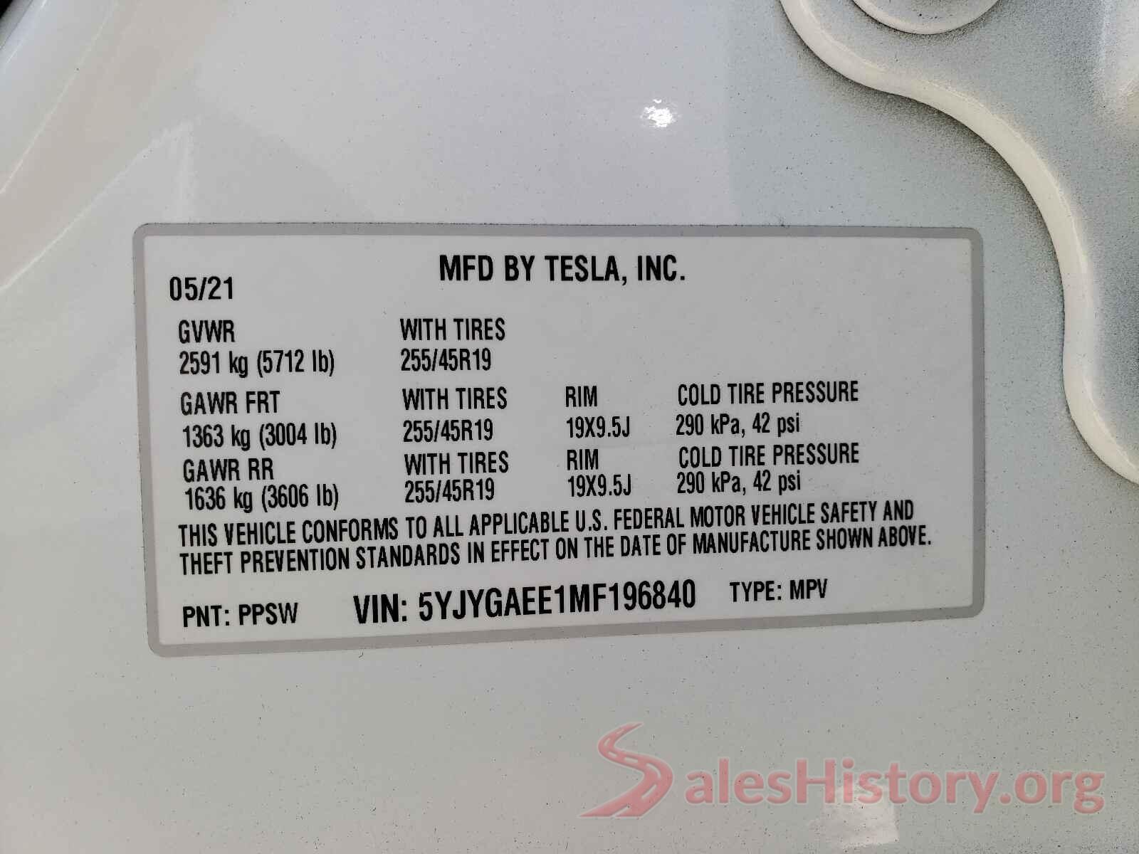 5YJYGAEE1MF196840 2021 TESLA MODEL Y