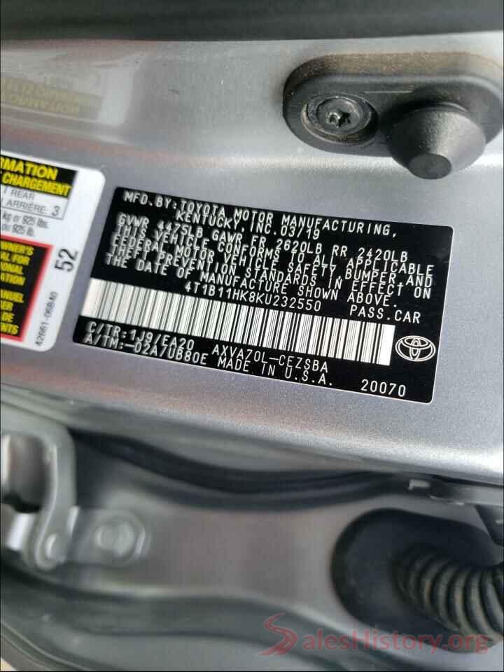 4T1B11HK8KU232550 2019 TOYOTA CAMRY