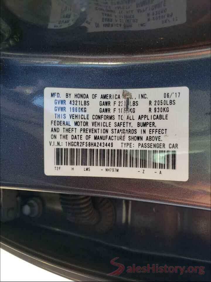 1HGCR2F58HA243449 2017 HONDA ACCORD