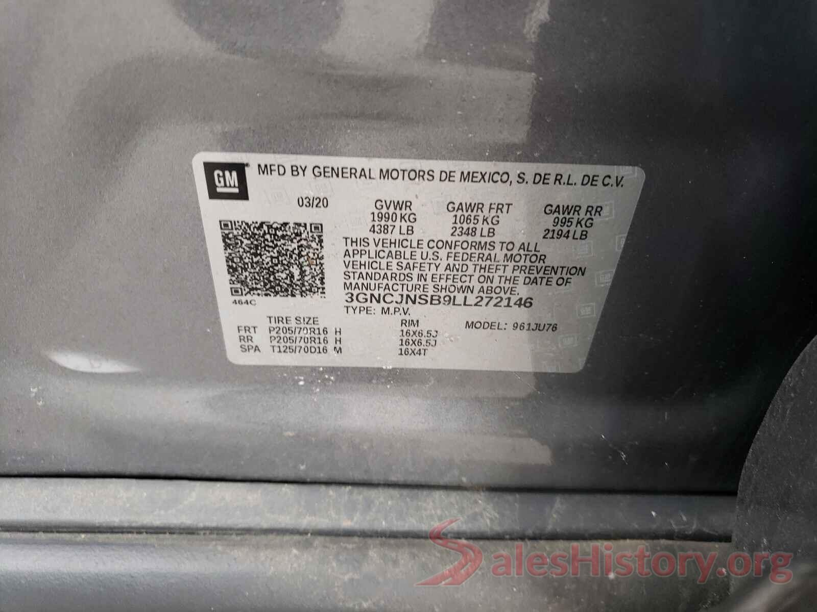 3GNCJNSB9LL272146 2020 CHEVROLET TRAX