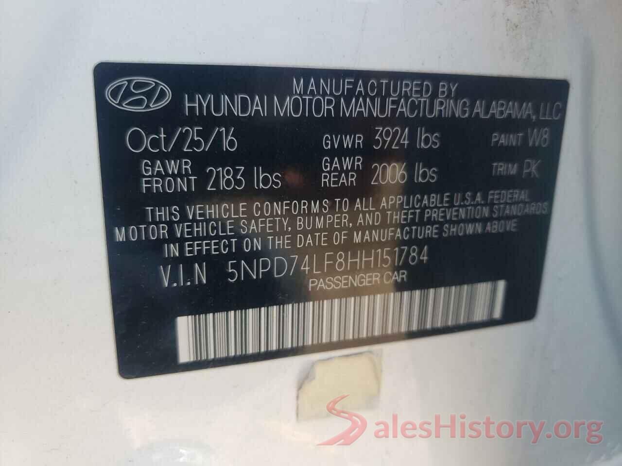 5NPD74LF8HH151784 2017 HYUNDAI ELANTRA