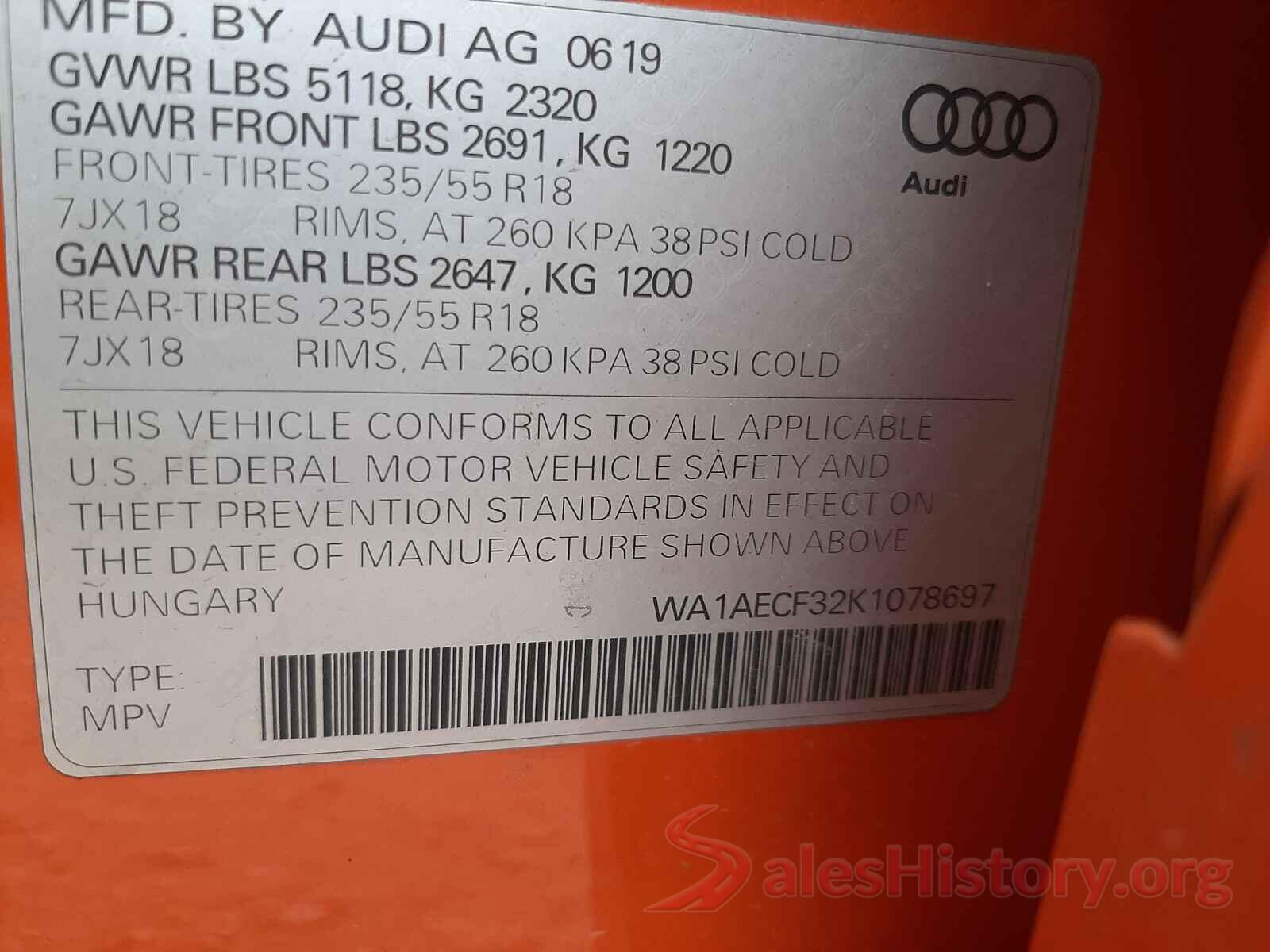 WA1AECF32K1078697 2019 AUDI Q3