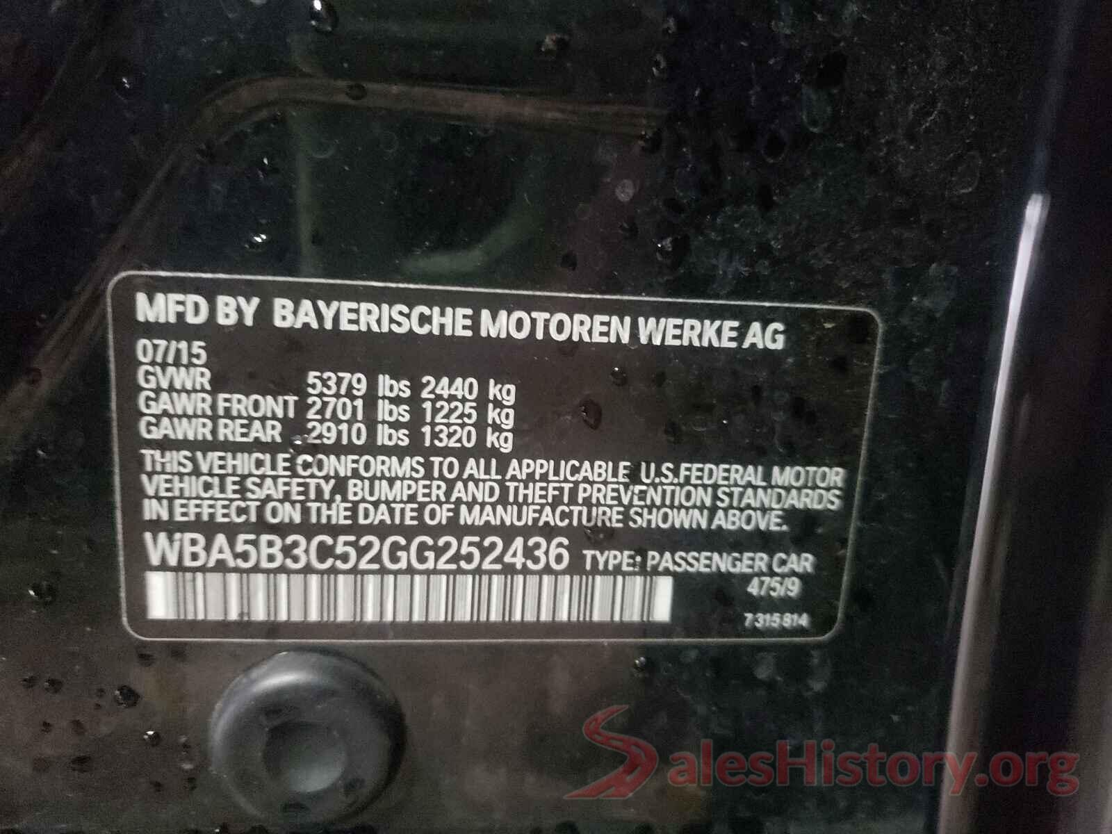 WBA5B3C52GG252436 2016 BMW 5 SERIES