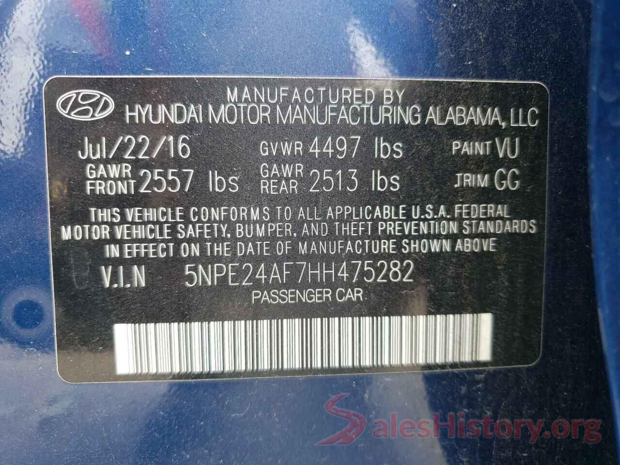 5NPE24AF7HH475282 2017 HYUNDAI SONATA