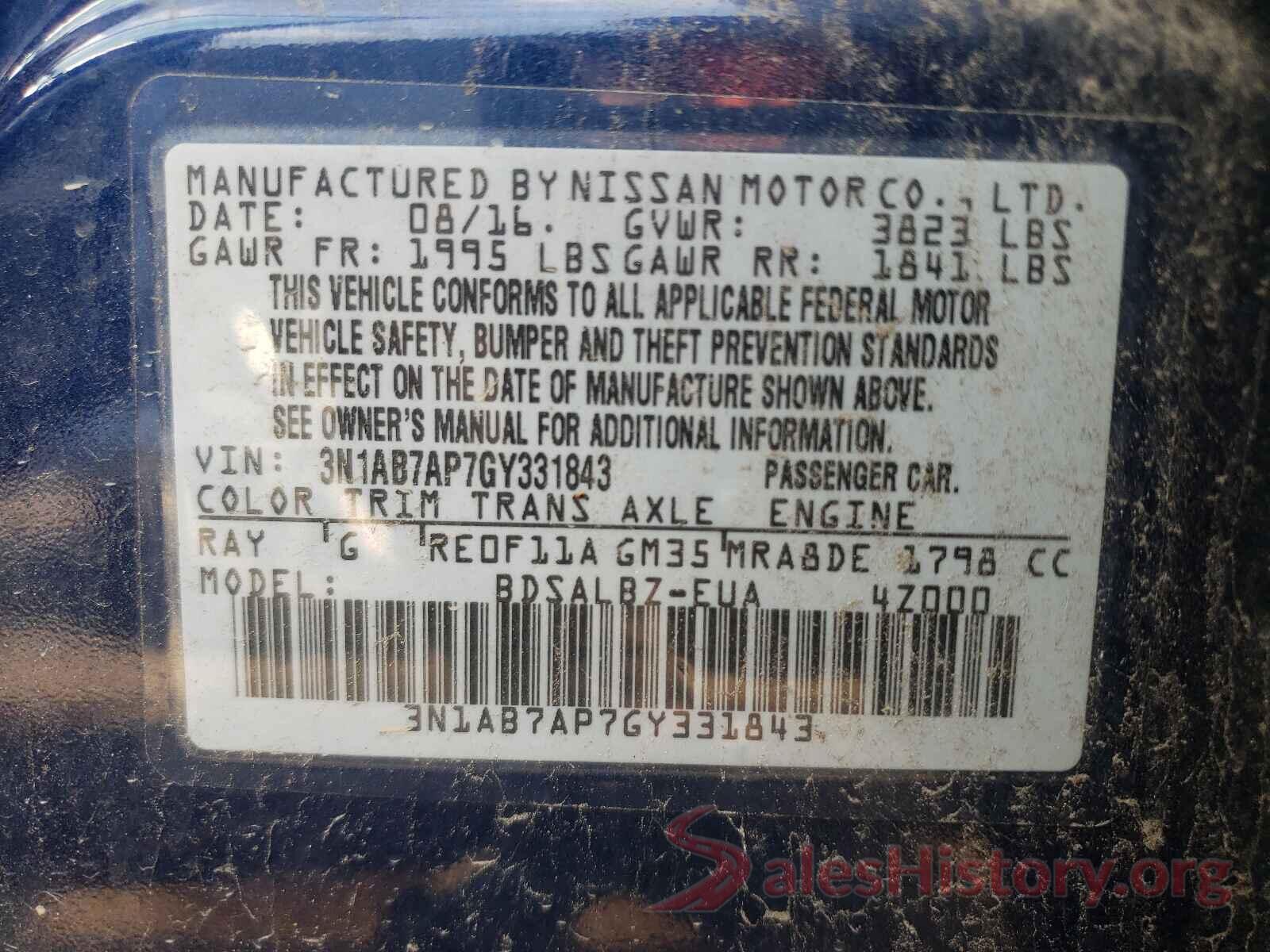 3N1AB7AP7GY331843 2016 NISSAN SENTRA