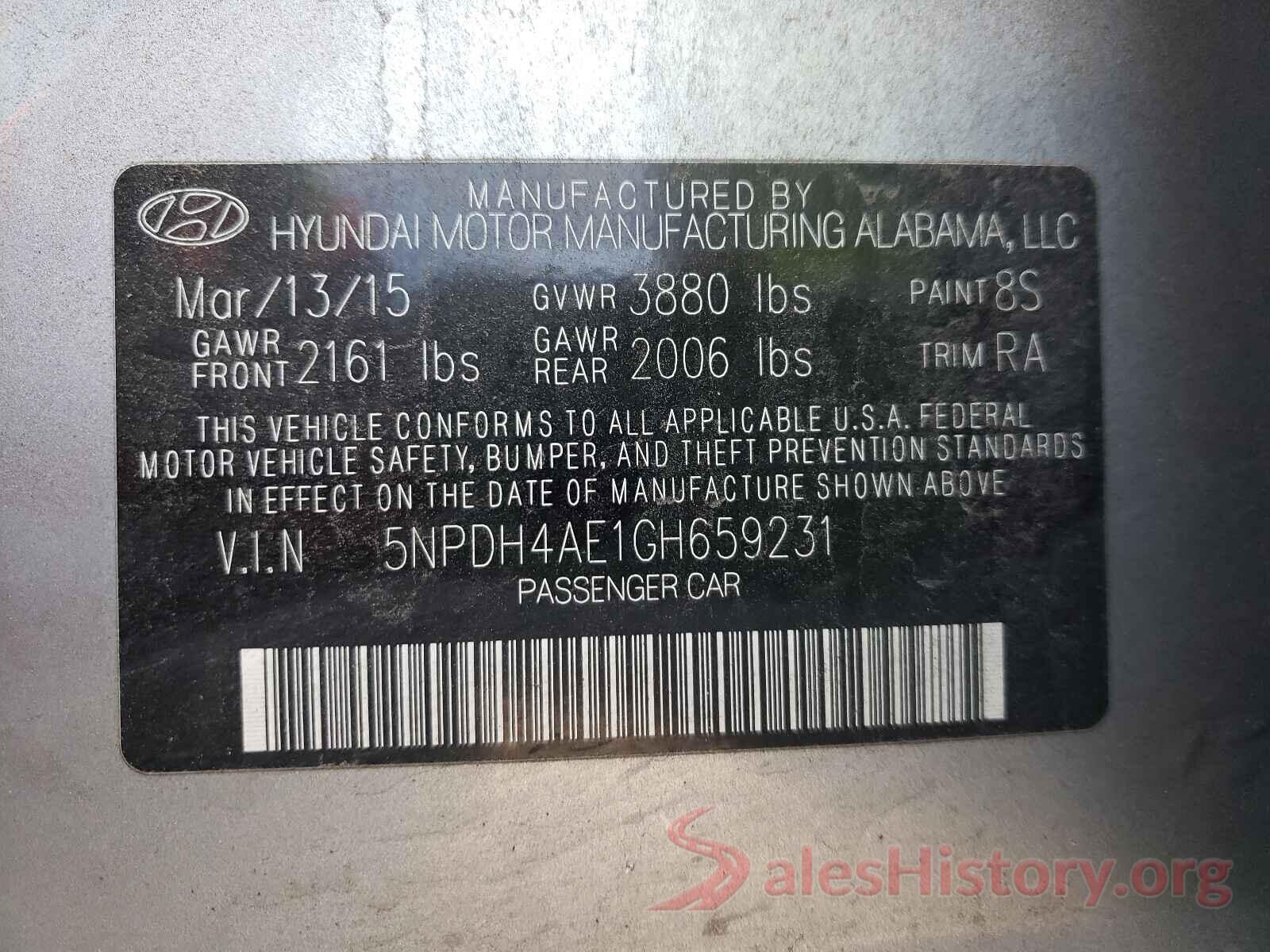 5NPDH4AE1GH659231 2016 HYUNDAI ELANTRA