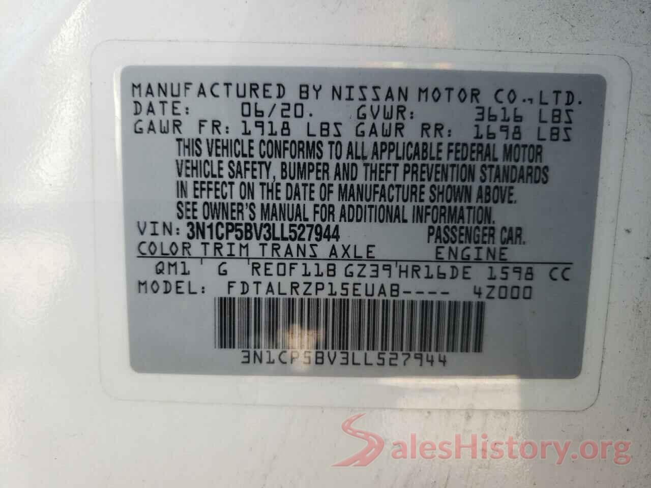 3N1CP5BV3LL527944 2020 NISSAN KICKS