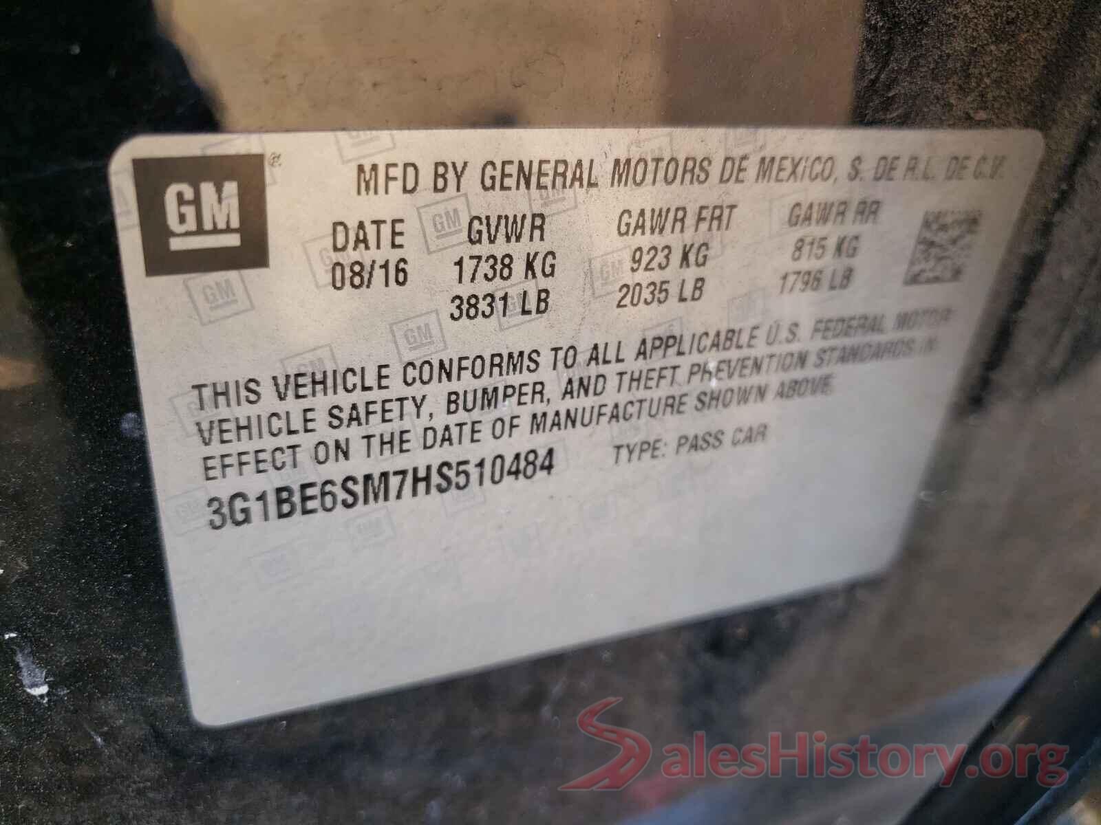 3G1BE6SM7HS510484 2017 CHEVROLET CRUZE