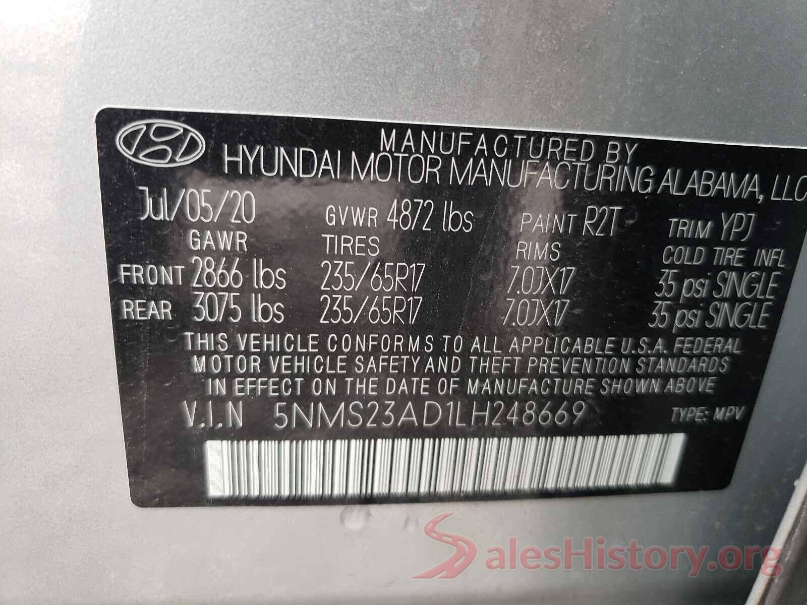 5NMS23AD1LH248669 2020 HYUNDAI SANTA FE