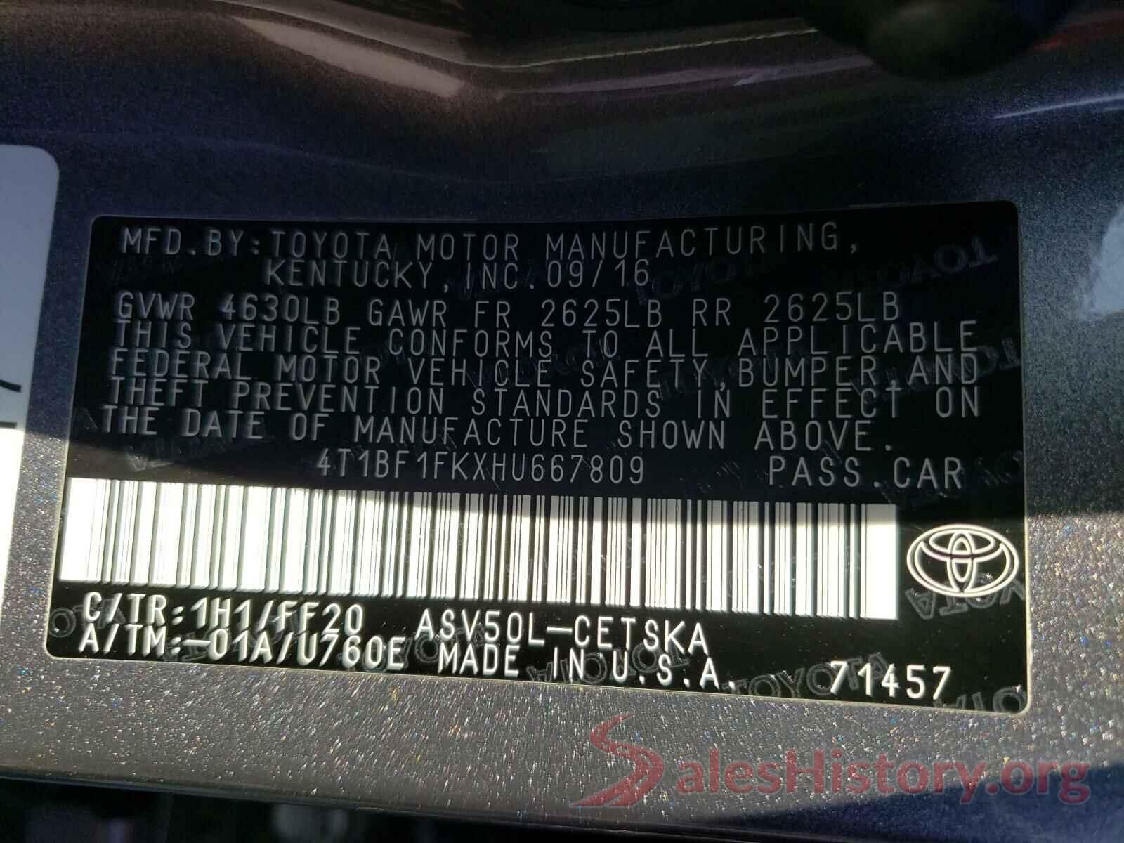 4T1BF1FKXHU667809 2017 TOYOTA CAMRY