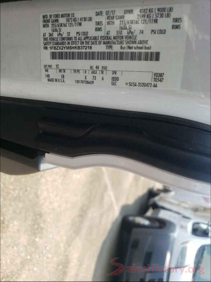 1FBZX2YM5HKB37218 2017 FORD TRANSIT CO