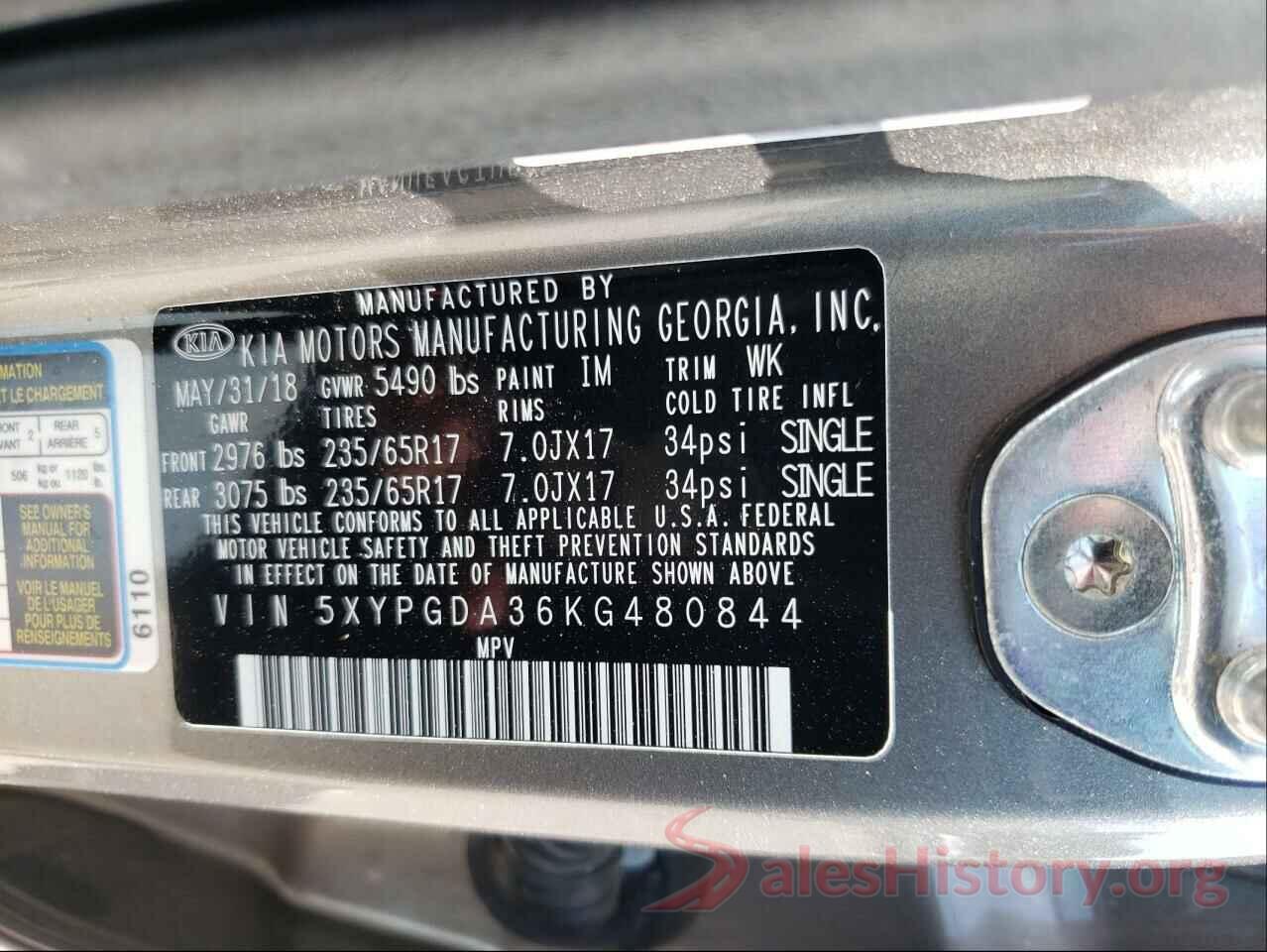 5XYPGDA36KG480844 2019 KIA SORENTO