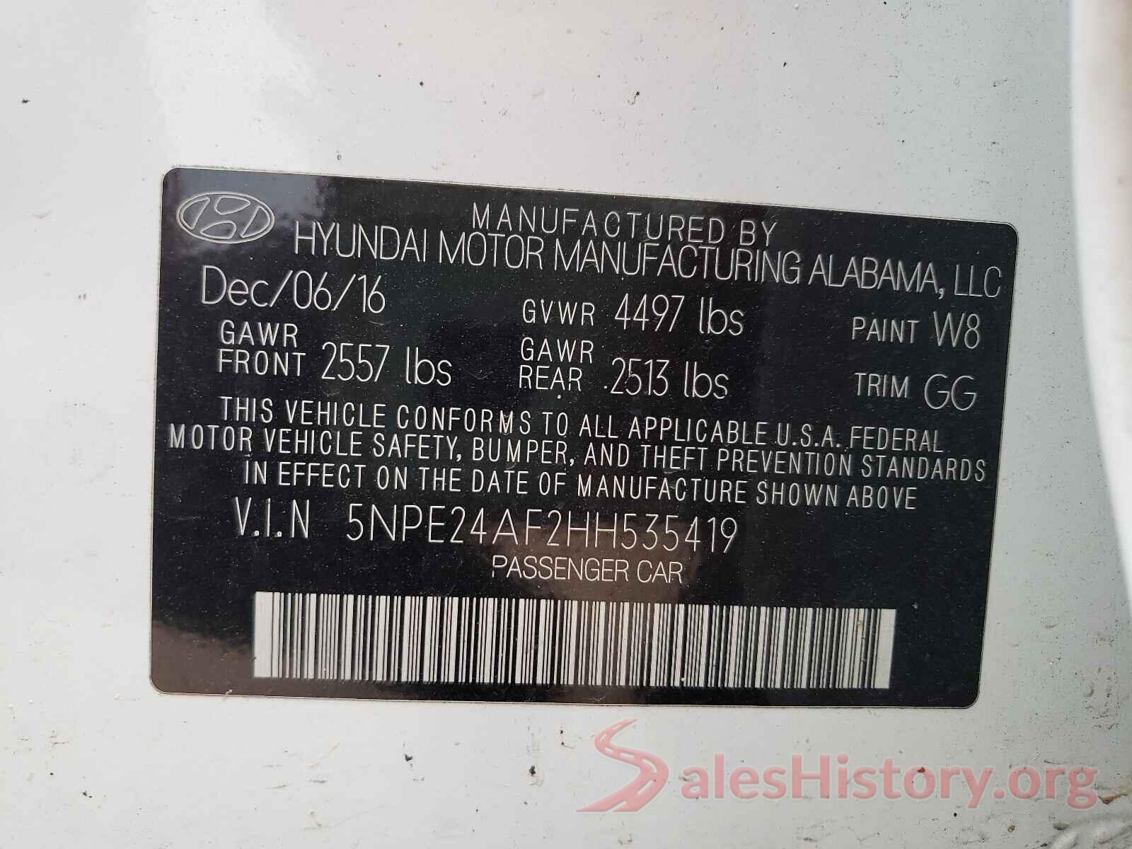 5NPE24AF2HH535419 2017 HYUNDAI SONATA