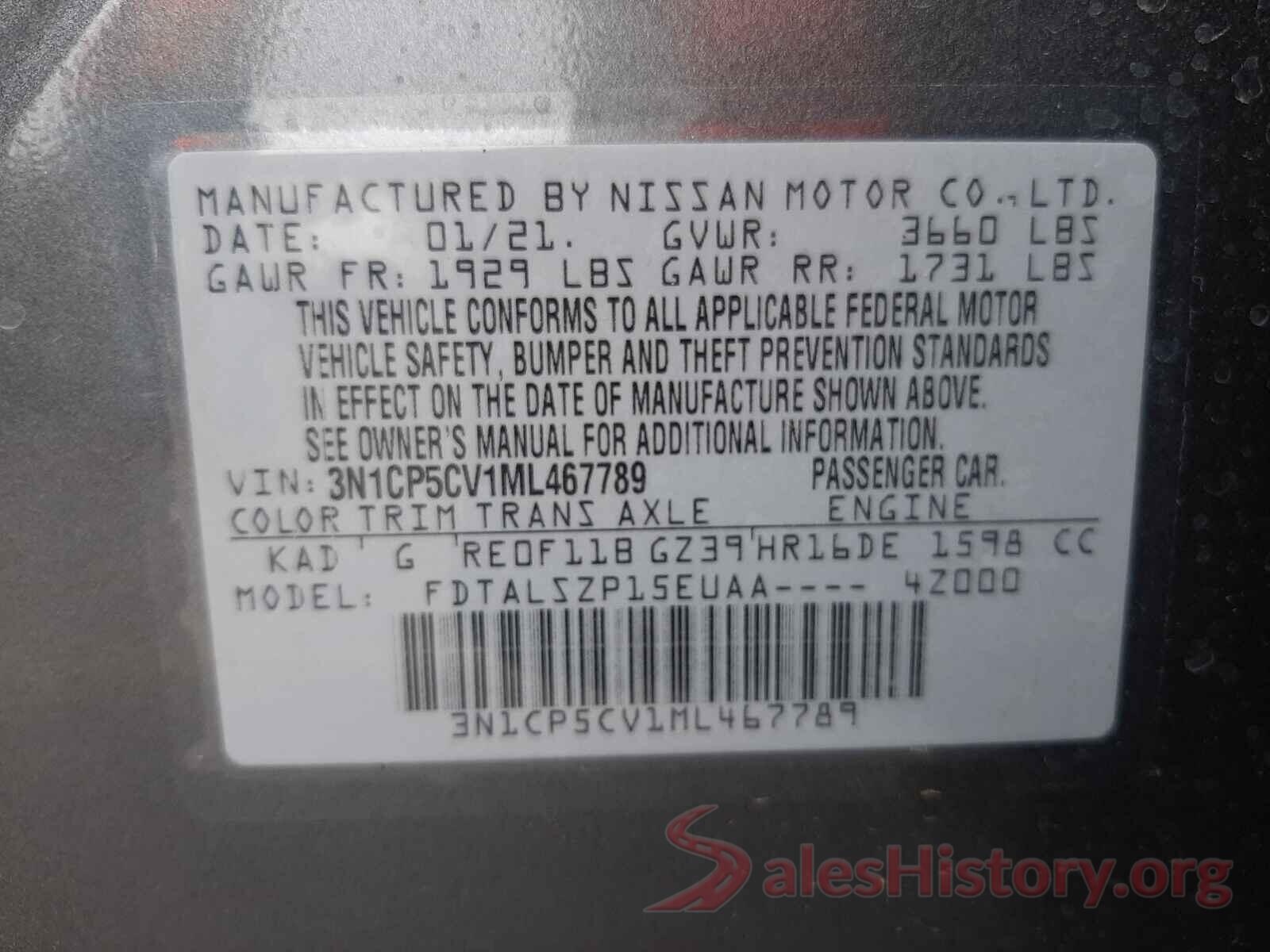 3N1CP5CV1ML467789 2021 NISSAN KICKS