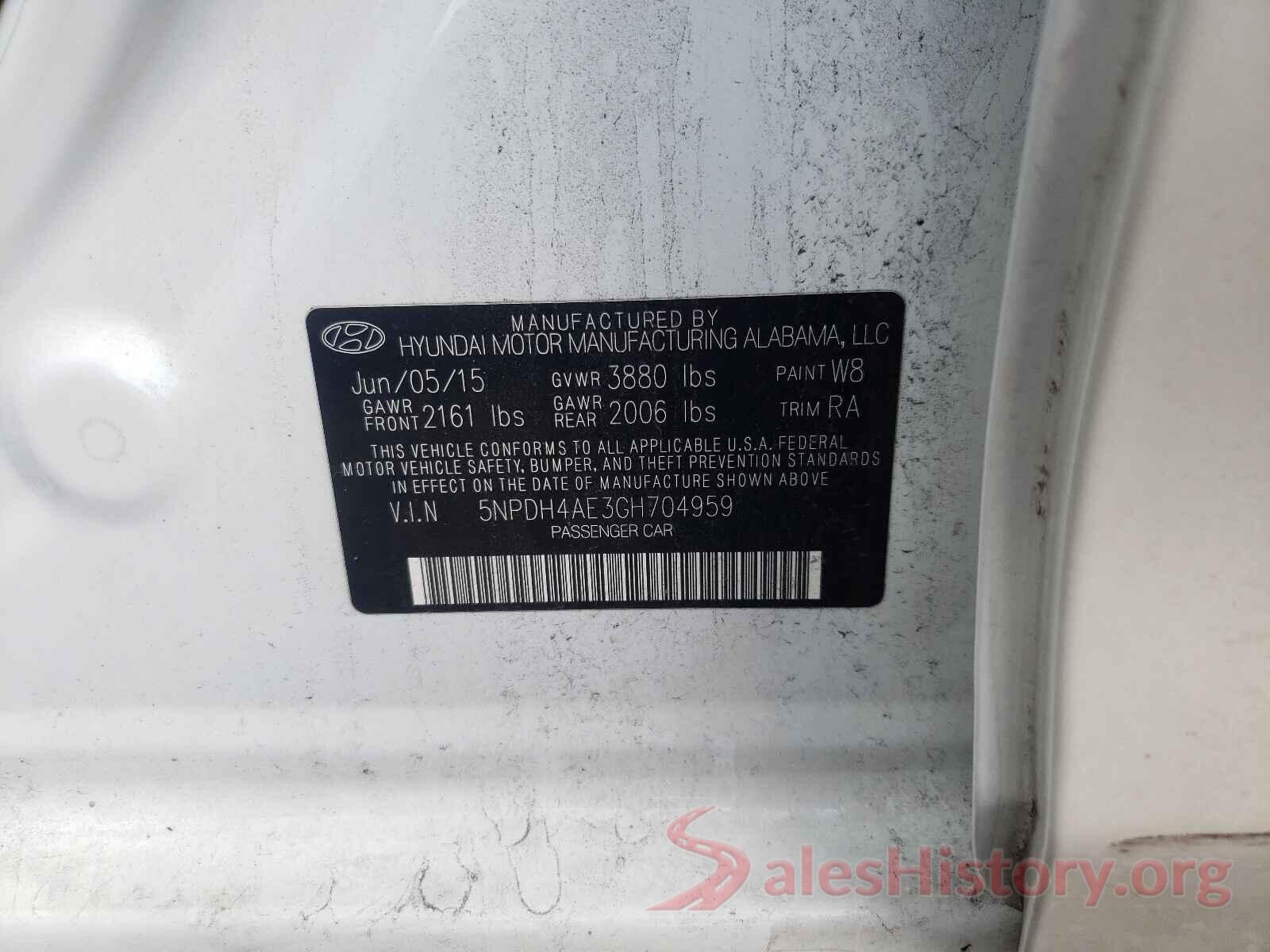 5NPDH4AE3GH704959 2016 HYUNDAI ELANTRA