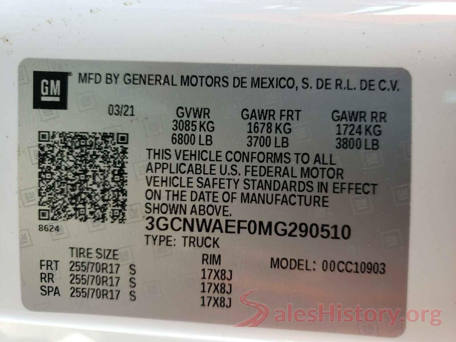 3GCNWAEF0MG290510 2021 CHEVROLET SILVERADO