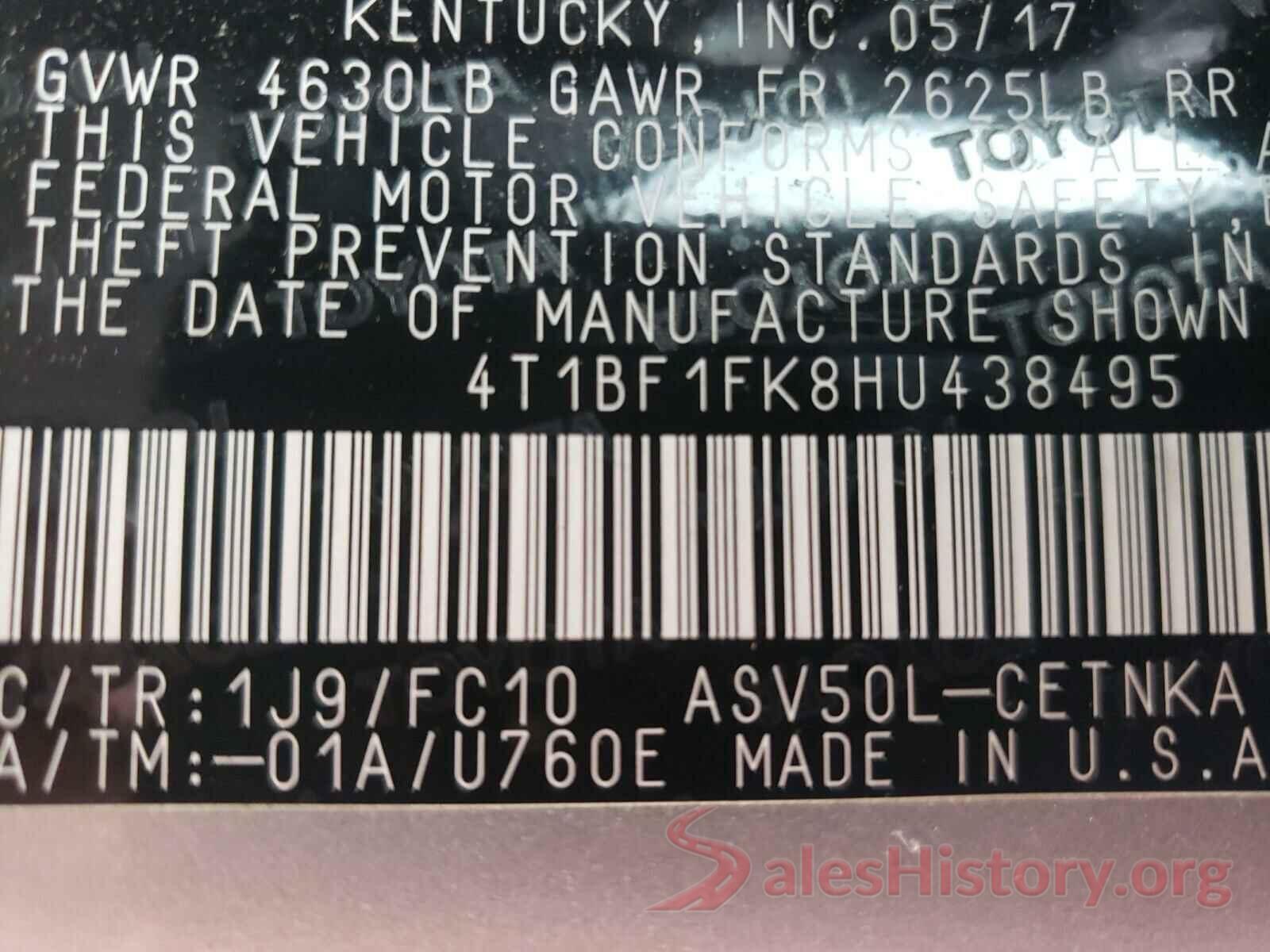 4T1BF1FK8HU438495 2017 TOYOTA CAMRY