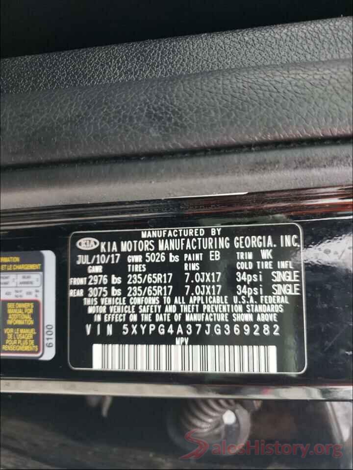 5XYPG4A37JG369282 2018 KIA SORENTO