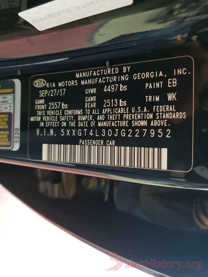 5XXGT4L30JG227952 2018 KIA OPTIMA