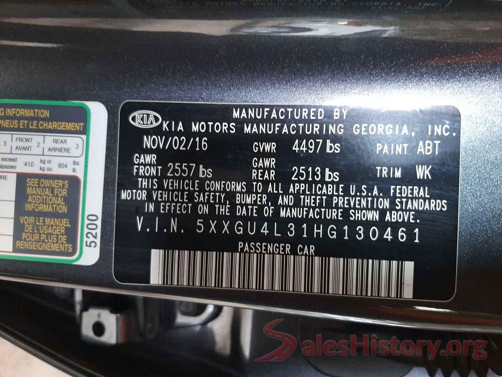 5XXGU4L31HG130461 2017 KIA OPTIMA