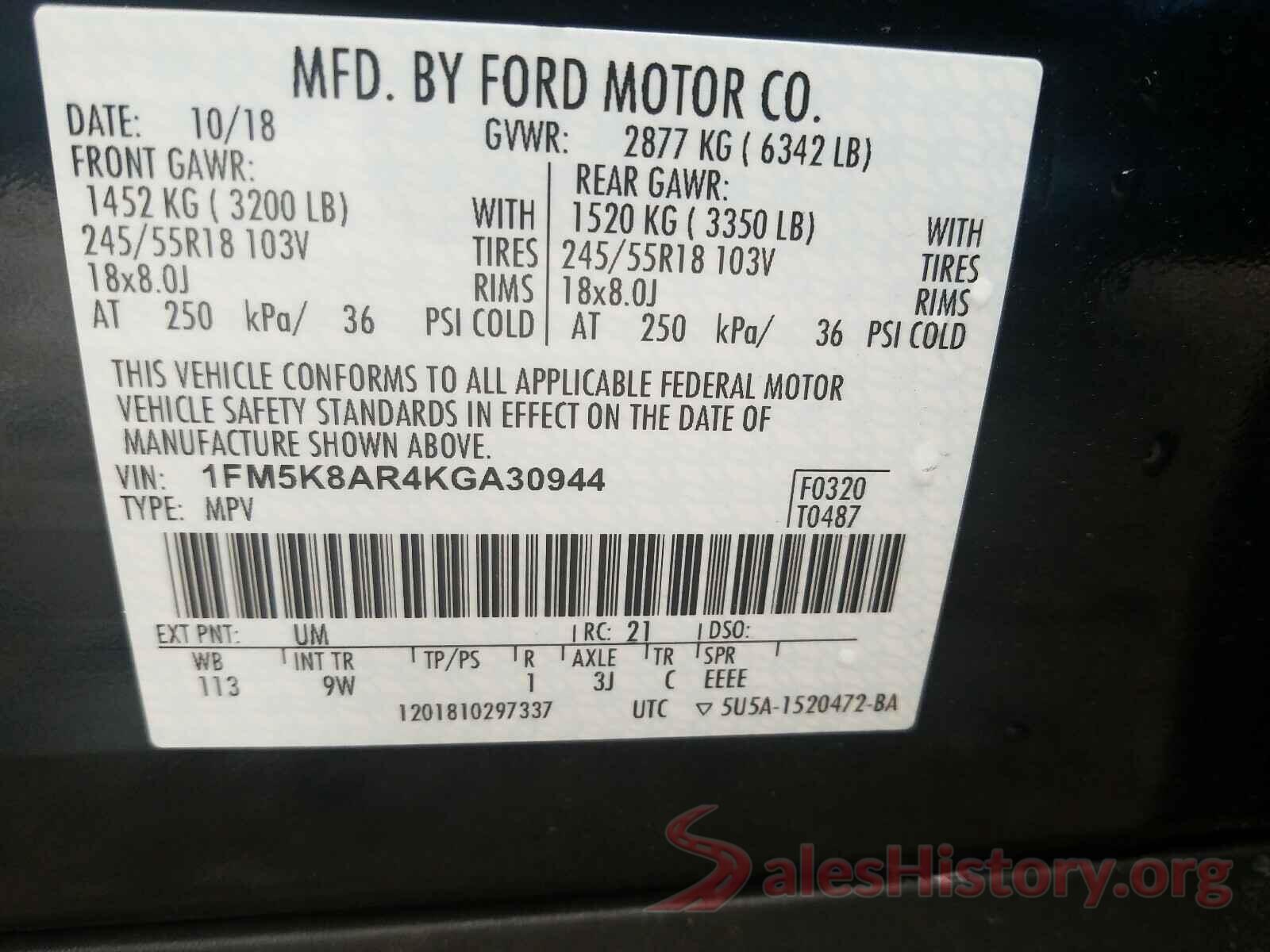 1FM5K8AR4KGA30944 2019 FORD EXPLORER