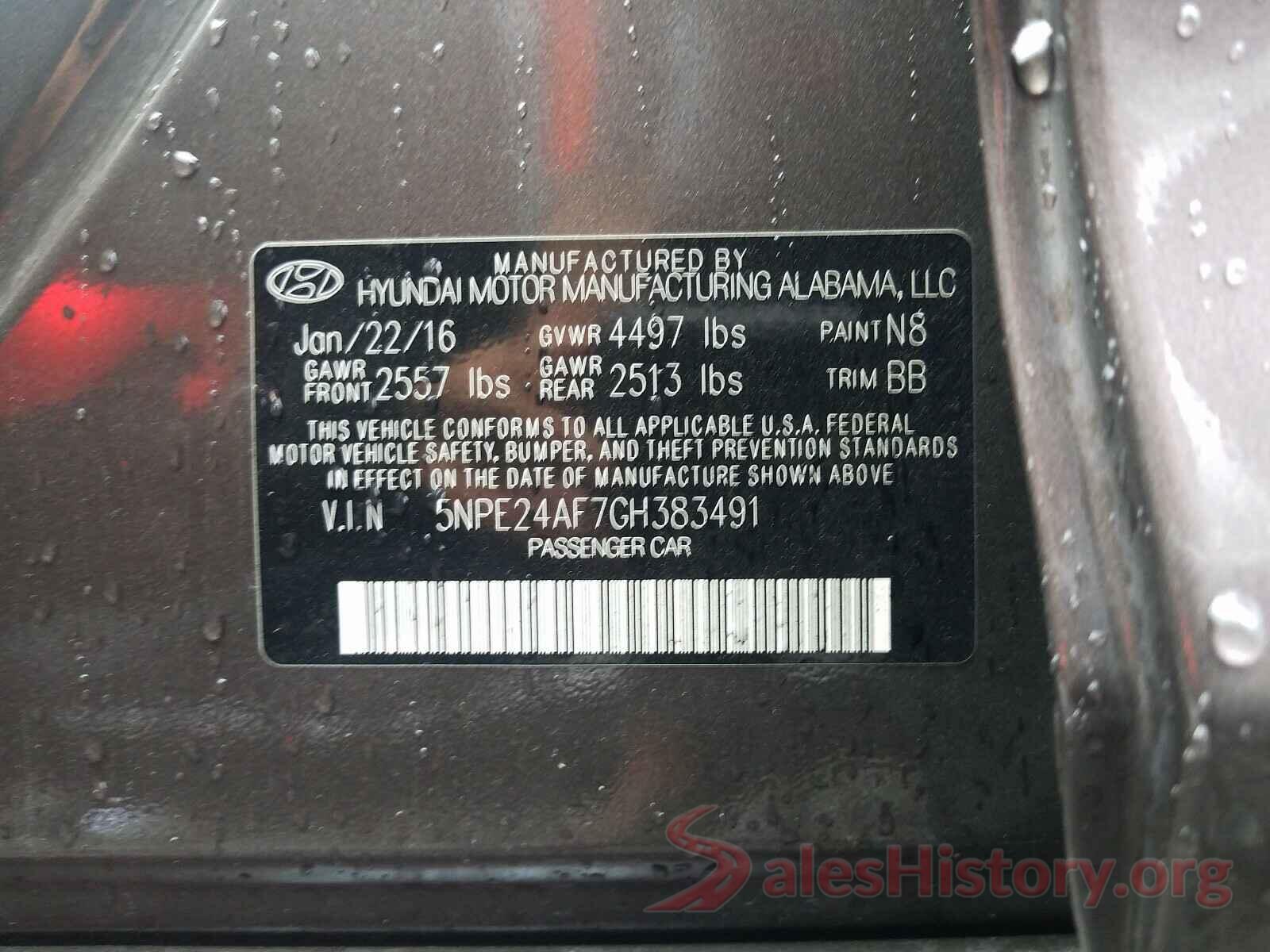 5NPE24AF7GH383491 2016 HYUNDAI SONATA