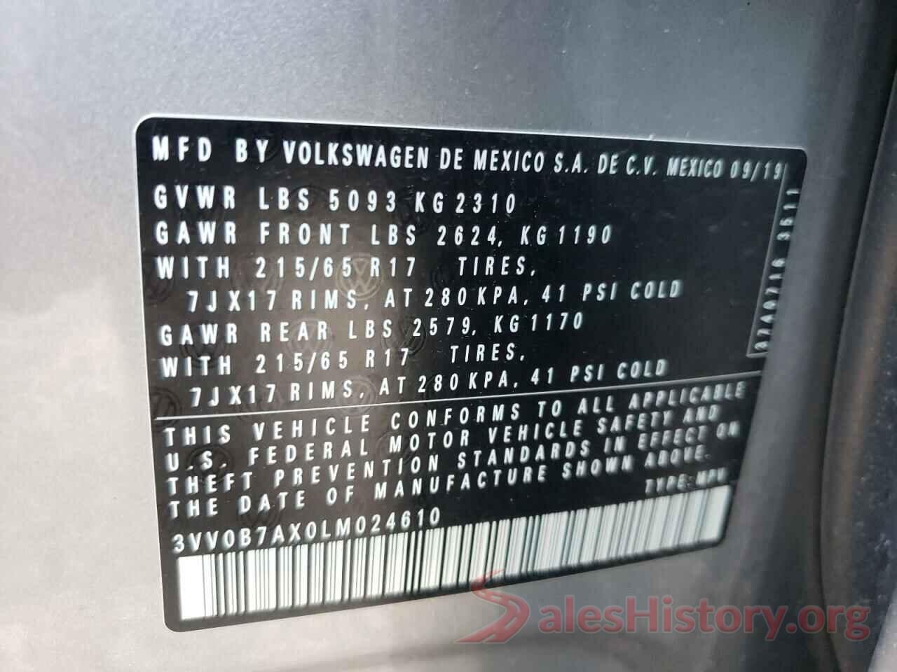 3VV0B7AX0LM024610 2020 VOLKSWAGEN TIGUAN