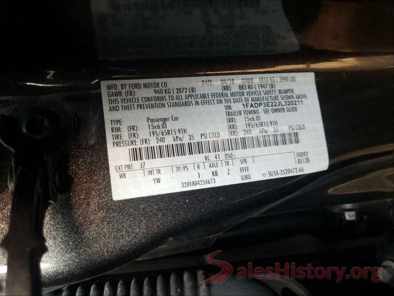 1FADP3E22JL320211 2018 FORD FOCUS