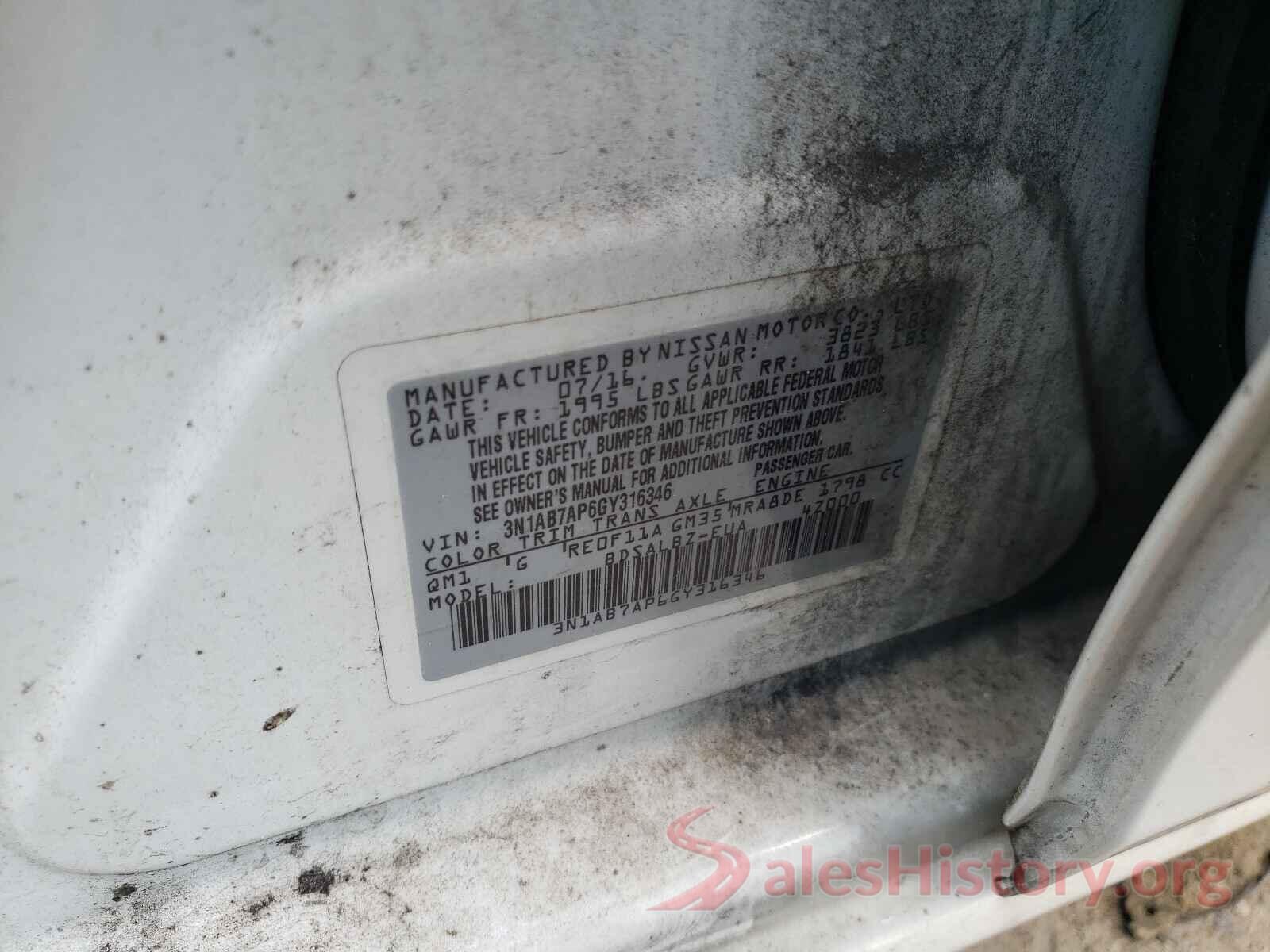 3N1AB7AP6GY316346 2016 NISSAN SENTRA