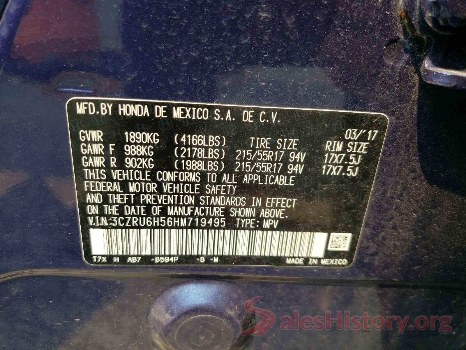 3CZRU6H56HM719495 2017 HONDA HR-V