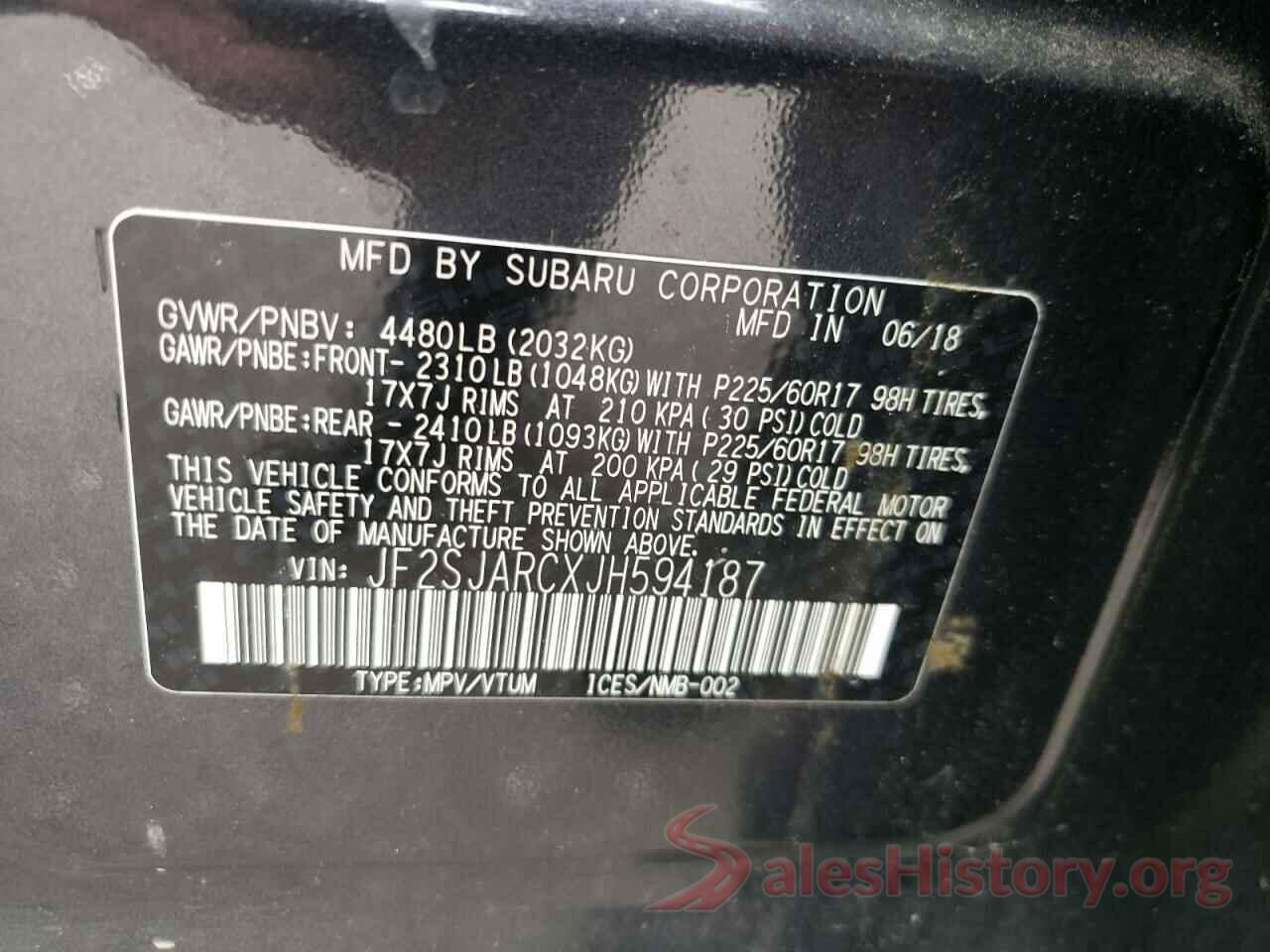 JF2SJARCXJH594187 2018 SUBARU FORESTER