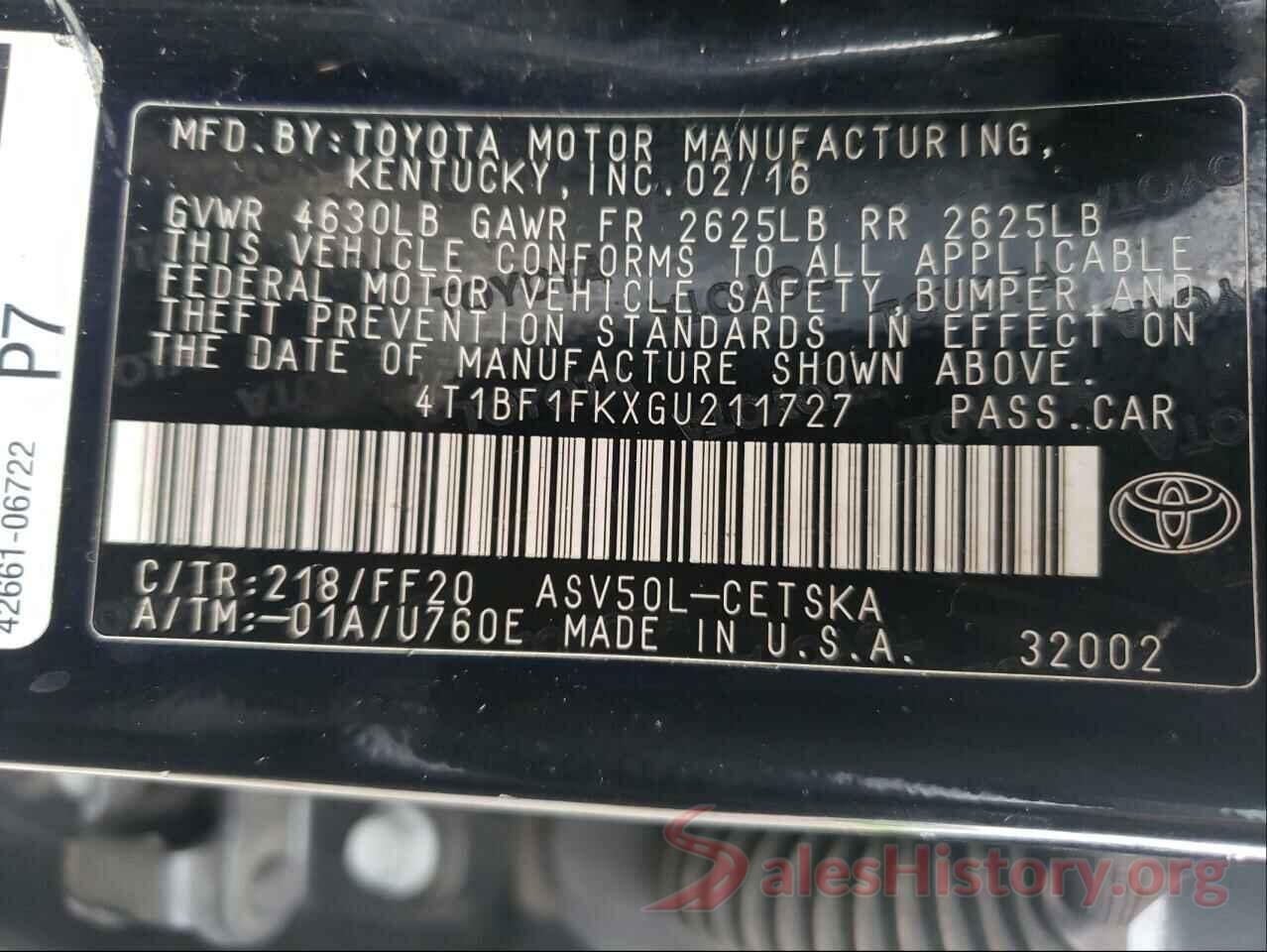 4T1BF1FKXGU211727 2016 TOYOTA CAMRY