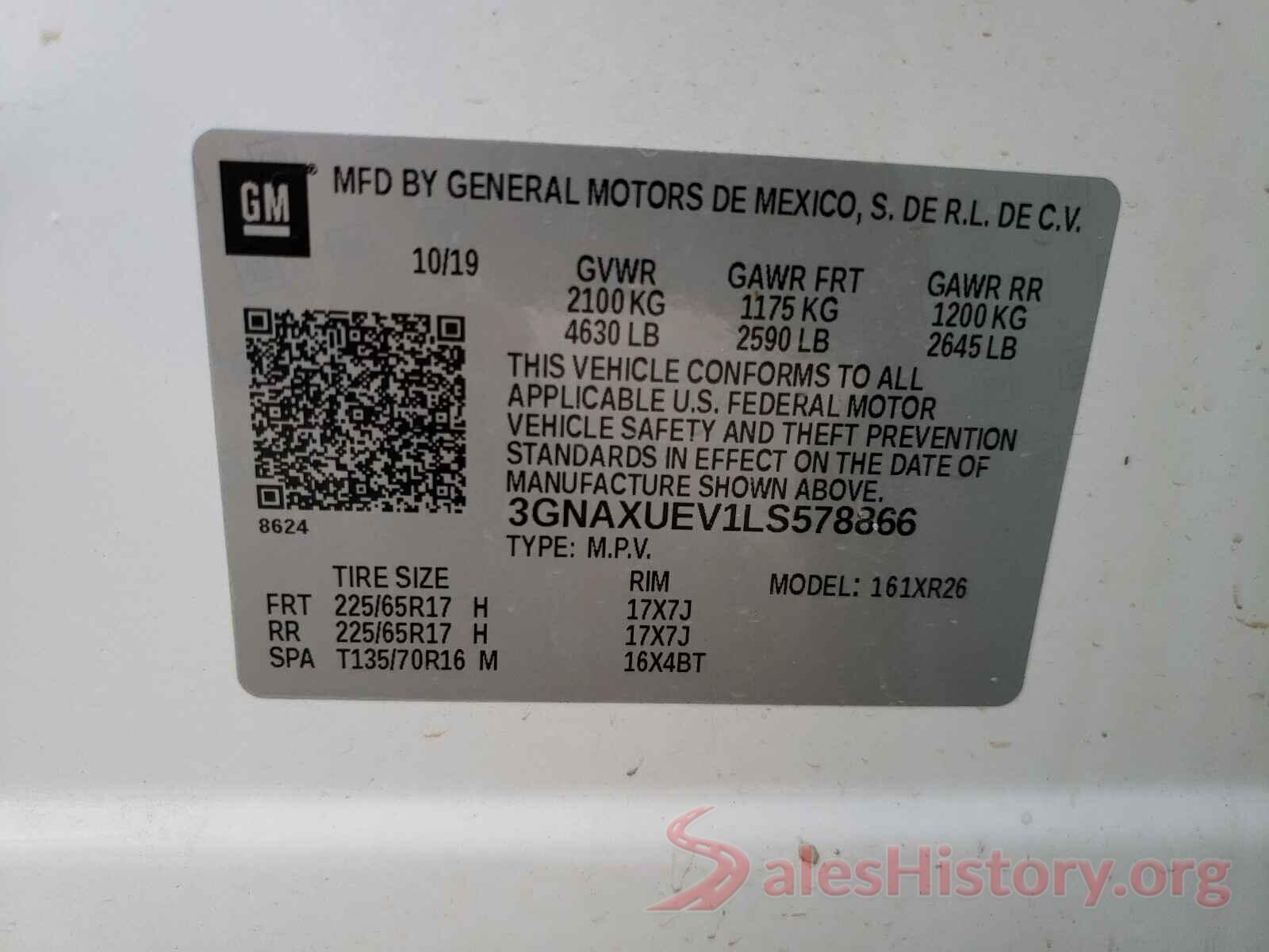 3GNAXUEV1LS578866 2020 CHEVROLET EQUINOX