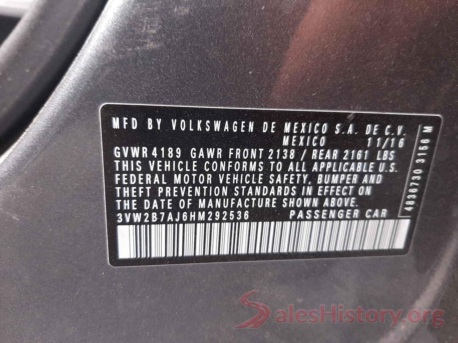 3VW2B7AJ6HM292536 2017 VOLKSWAGEN JETTA