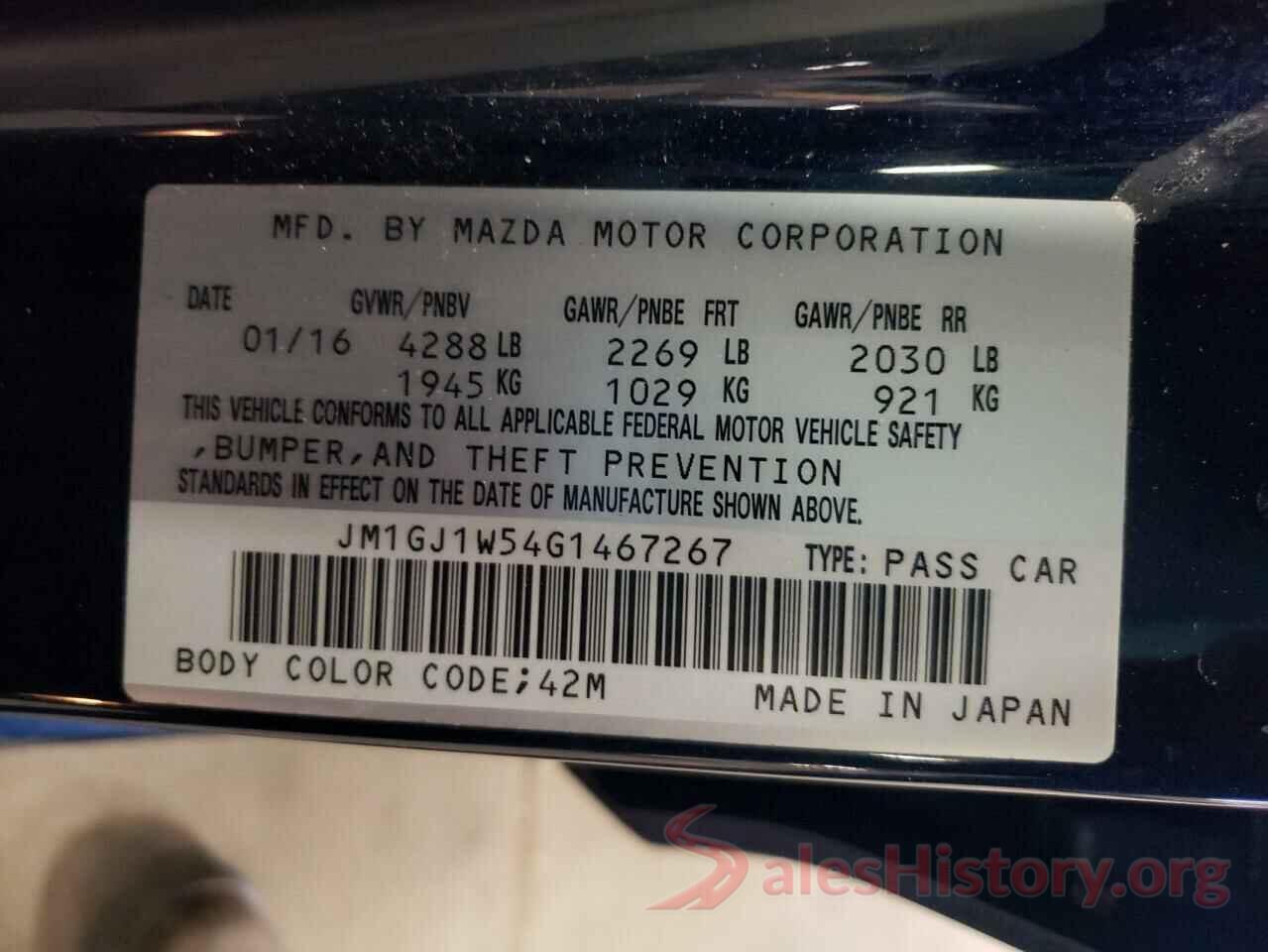 JM1GJ1W54G1467267 2016 MAZDA 6