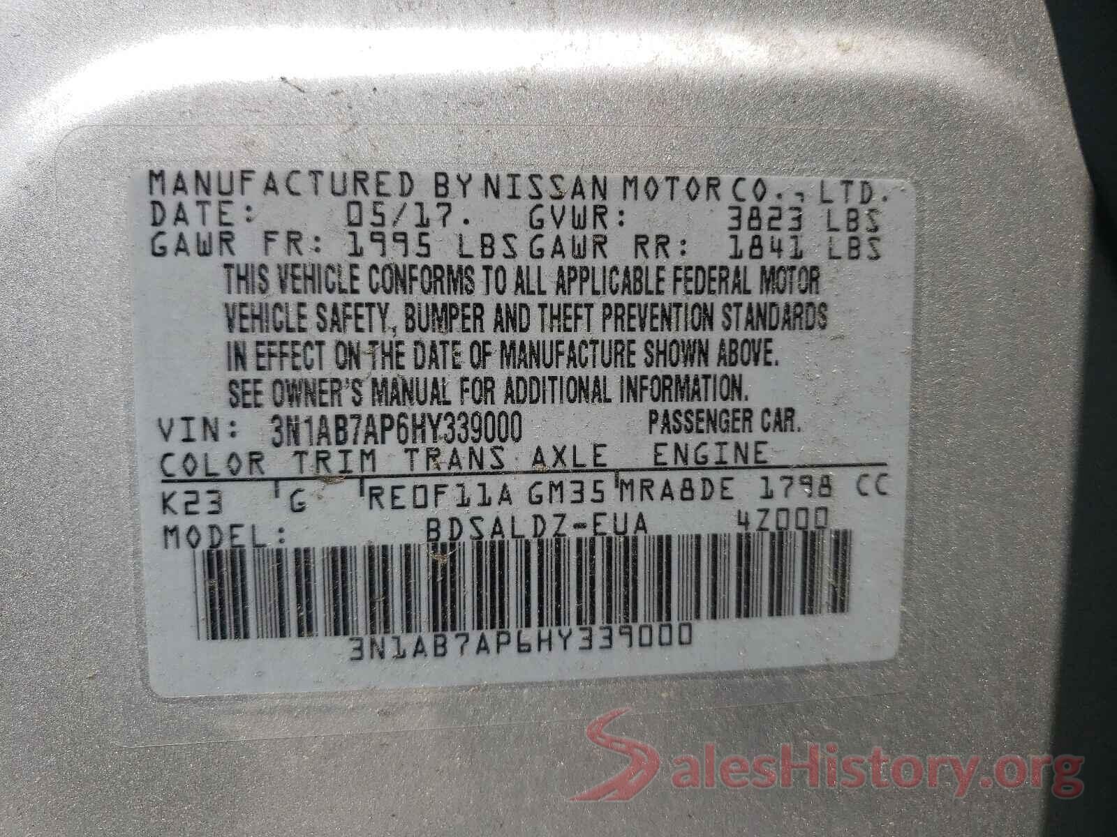 3N1AB7AP6HY339000 2017 NISSAN SENTRA