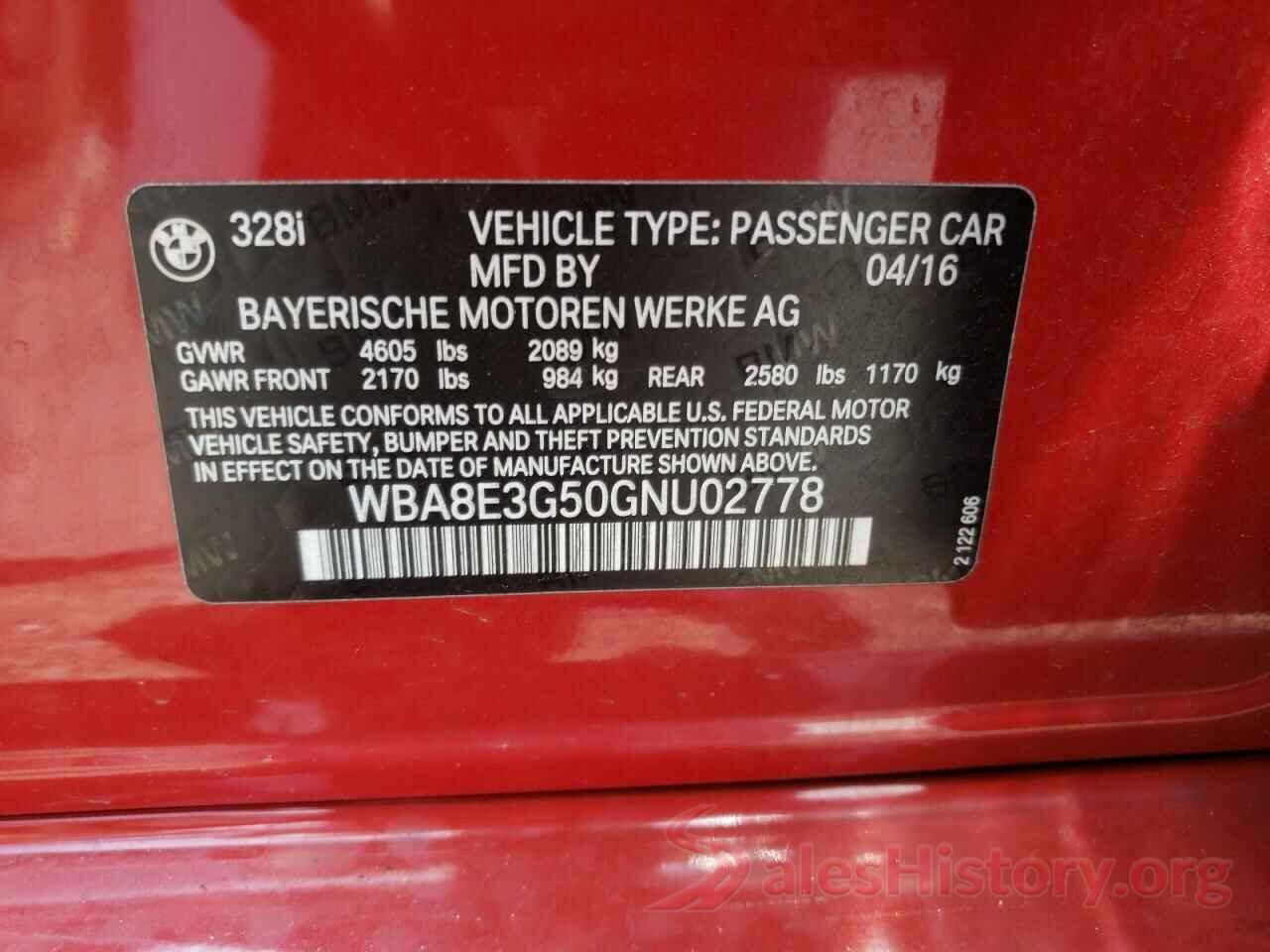 WBA8E3G50GNU02778 2016 BMW 3 SERIES