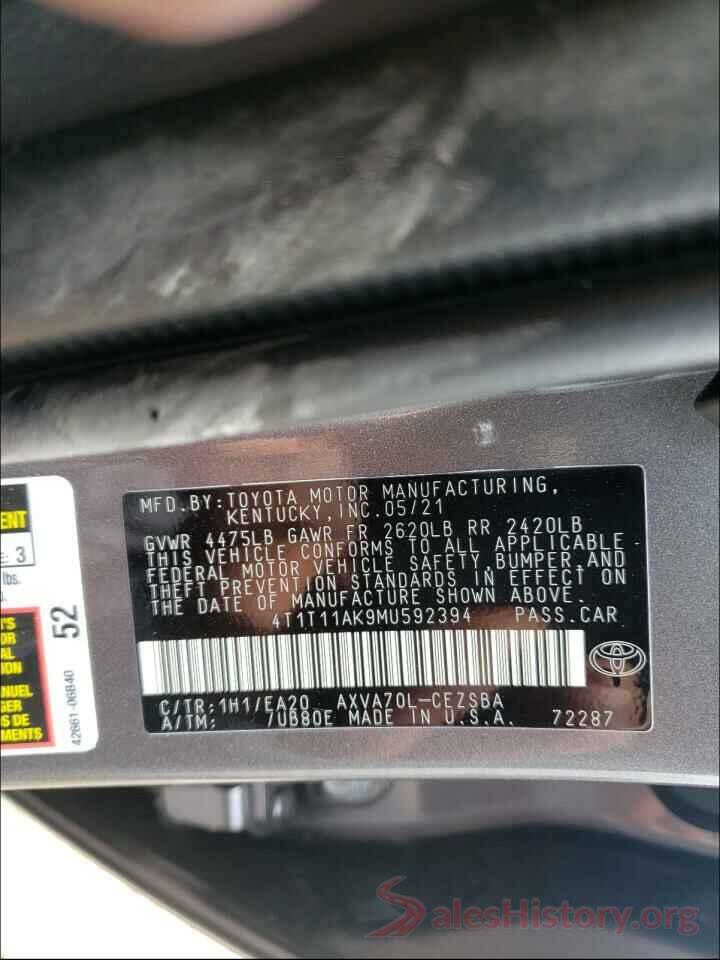 4T1T11AK9MU592394 2021 TOYOTA CAMRY