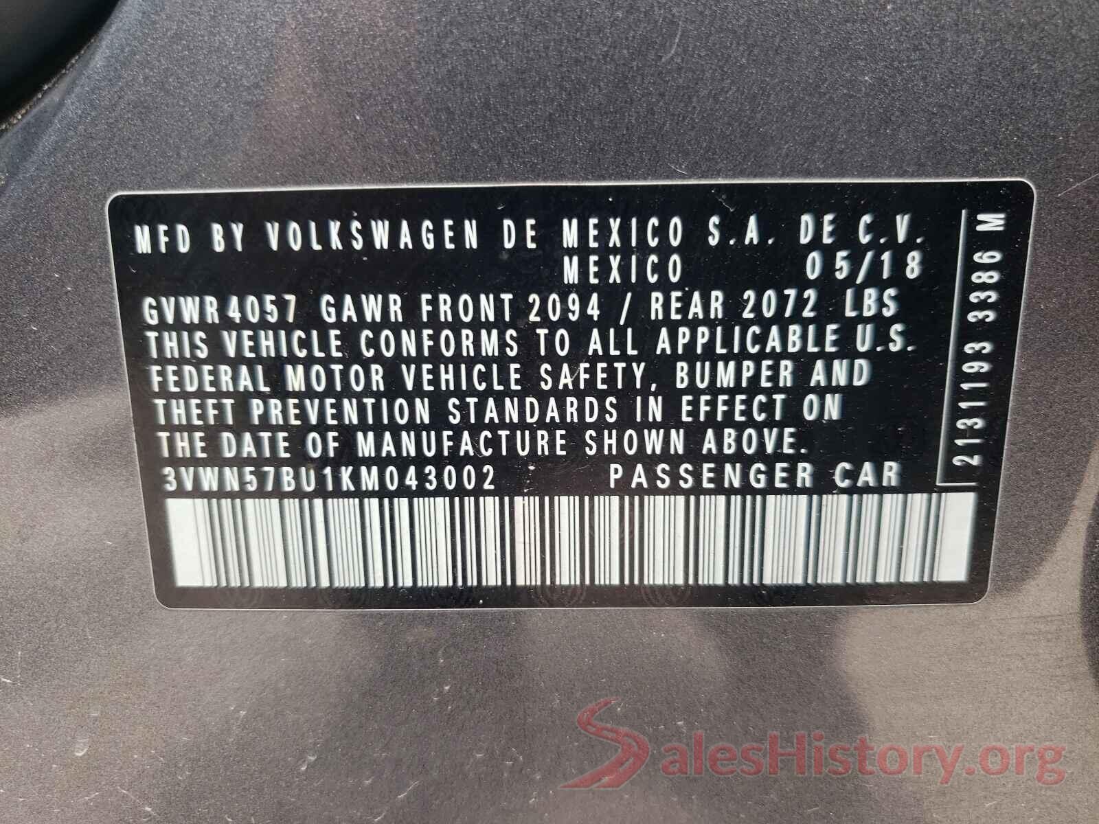 3VWN57BU1KM043002 2019 VOLKSWAGEN JETTA