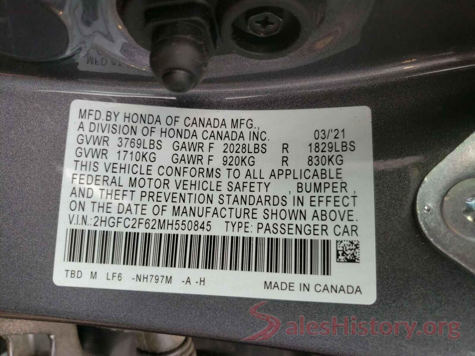 2HGFC2F62MH550845 2021 HONDA CIVIC